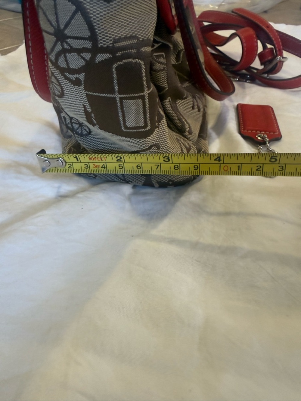 Coach Tan Signature Canvas Satchel with Red Leather Trim - Picture 7 of 9